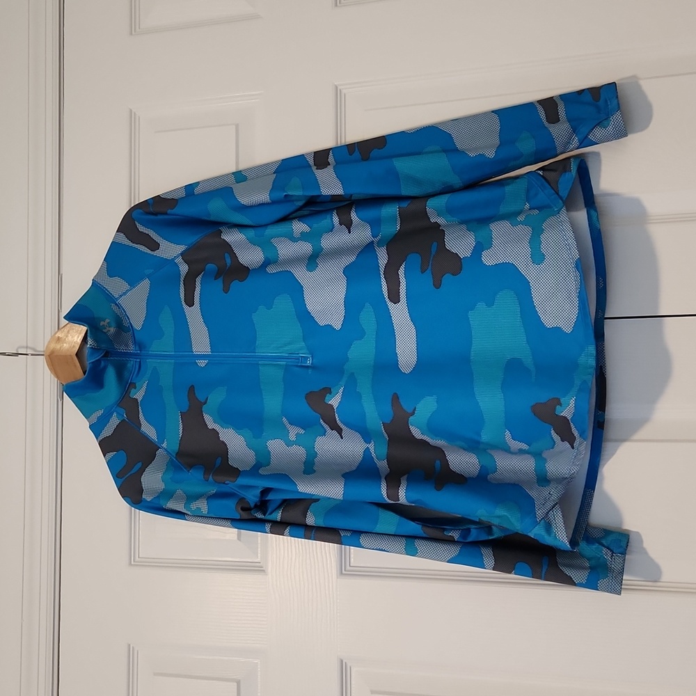 Women's Under Armour Blue Camo Print Half Zip Running Jacket Size L